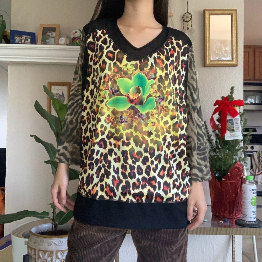 Vintage Jacques Sheer Animal Print Blouse